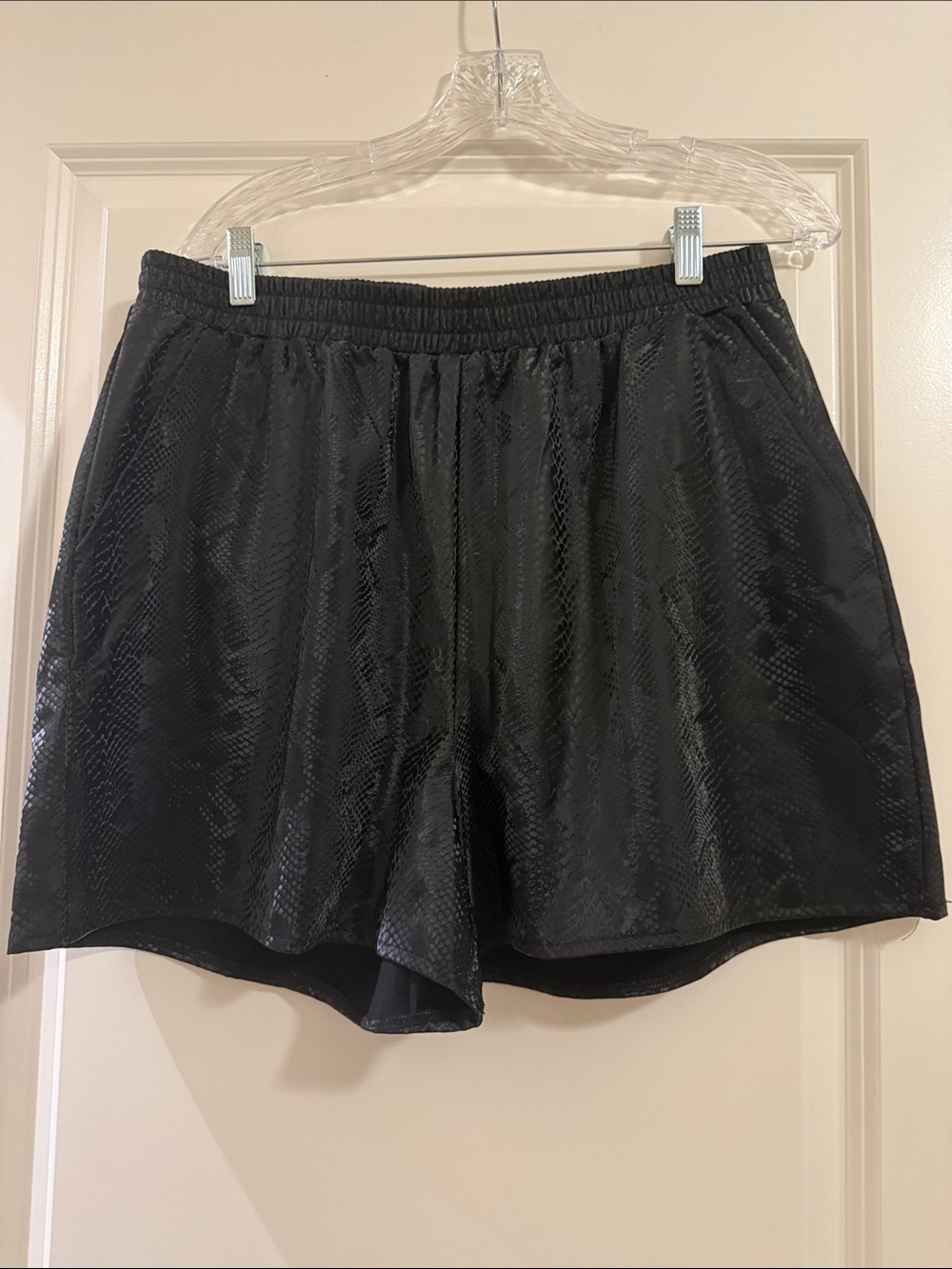 Women's Black Satin-Look Elastic Waist Shorts